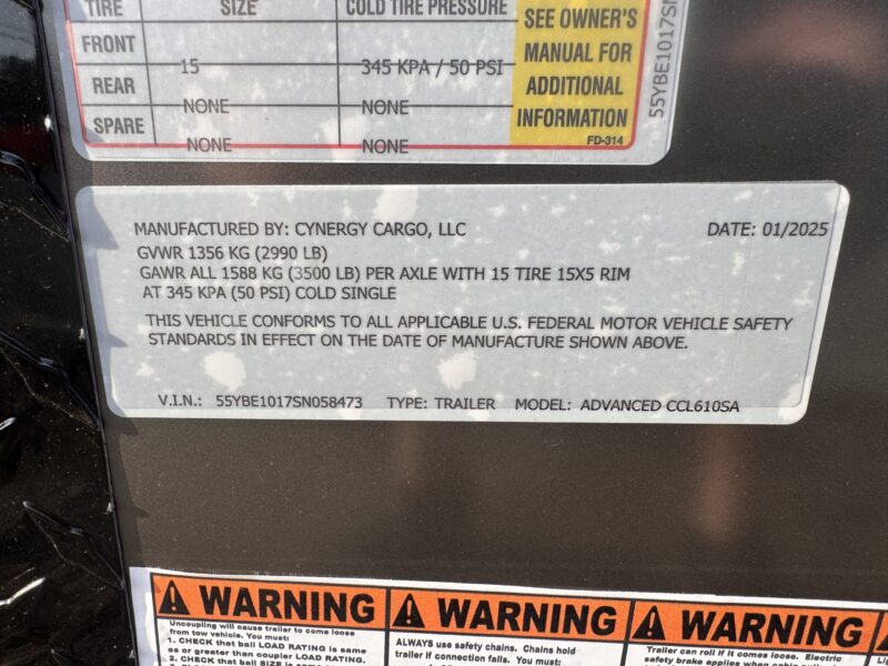 2025 Cynergy 6x10 Enclosed Trailer Blackout PRO Series Plus Ramp 3K GVWR - Image 2