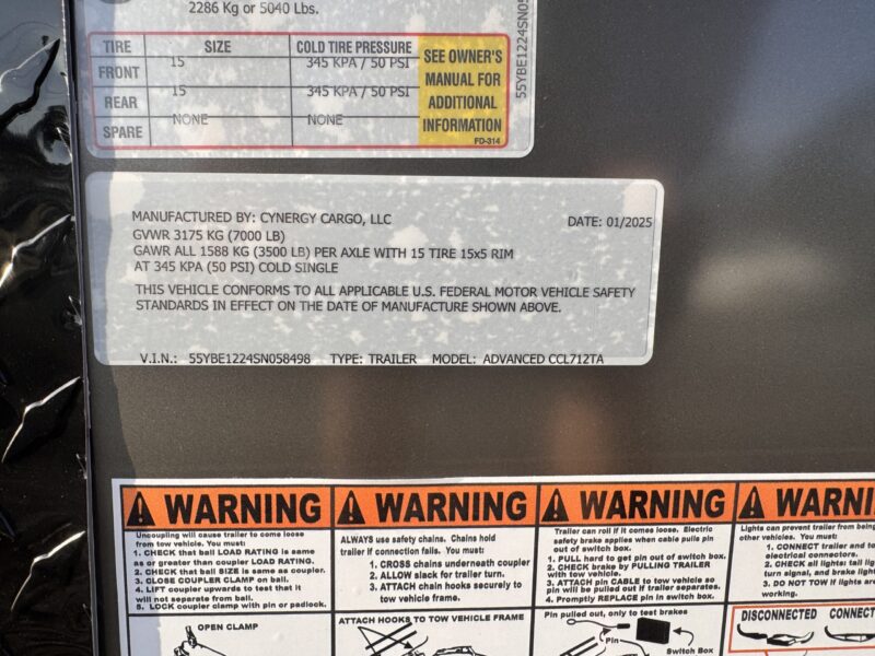 2025 Cynergy 7x12 Enclosed Trailer Pro Series Slant-V Nose 7K GVWR - Image 2
