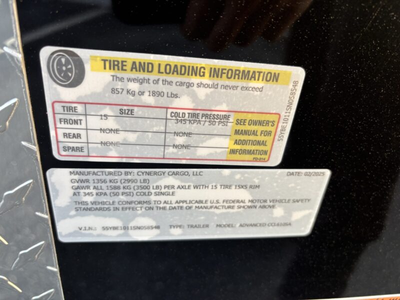 2025 Cynergy 6x10 Enclosed Trailer STD Ramp 3K GVWR - Image 10