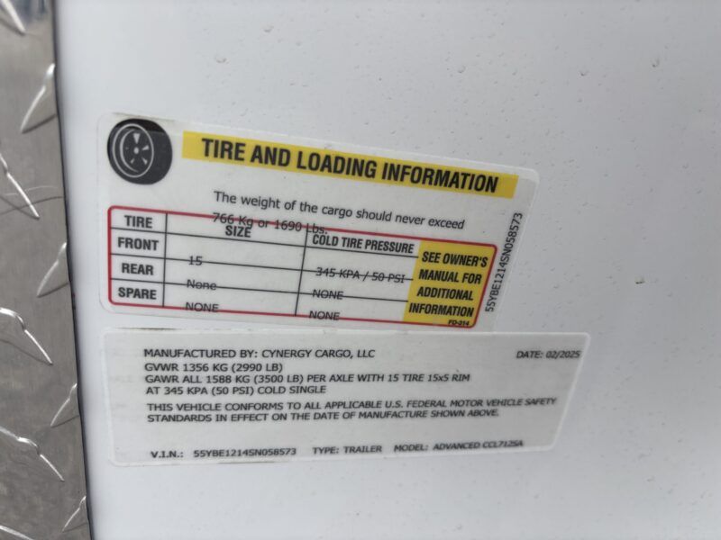 2025 Cynergy 7x12 Enclosed Trailer Pro Series Slant-V Ramp 3K GVWR - Image 6