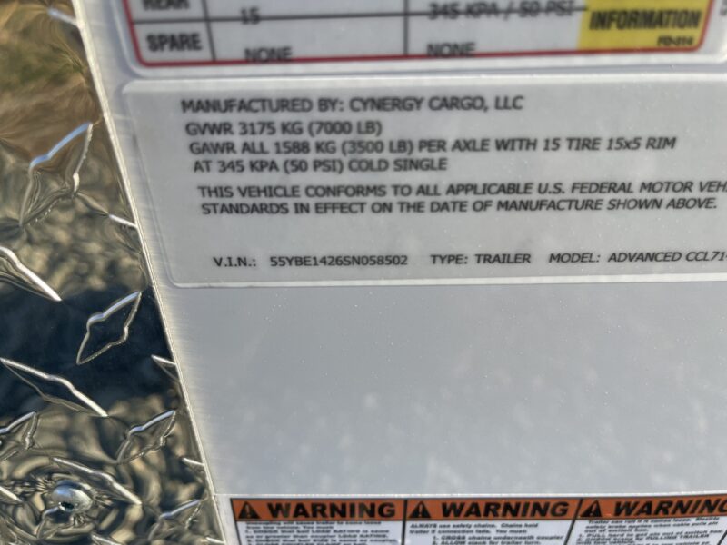 2025 Cynergy 7x14 Enclosed Trailer STD Ramp 7K GVWR - Image 14
