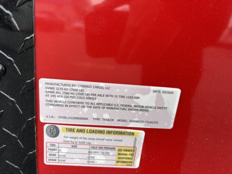 2025 Cynergy 6x12 Enclosed Trailer Pro Series Slant-V Nose Ramp 7K GVWR - Image 13