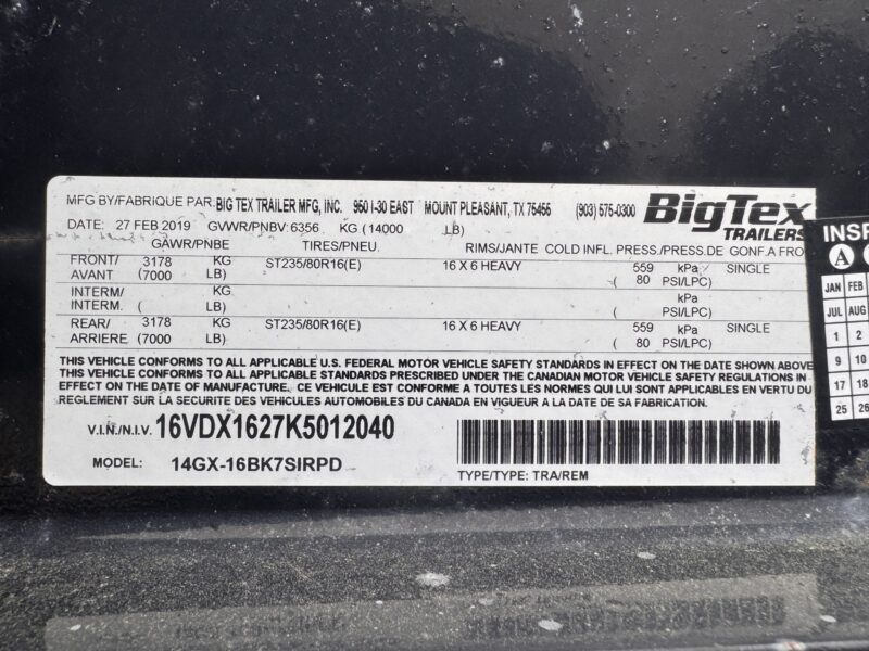 2019 Big Tex 2019 USED Big Tex 14GX 7x16 Gooseneck Dump Trailer 16K GVWR - Image 5
