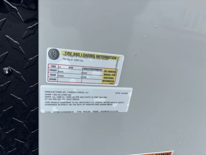 2025 Cynergy 7x12 Enclosed Trailer Pro Series Slant-V Nose 3K GVWR - Image 12