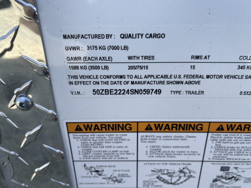 2025 Quality Cargo 8.5x22 Enclosed STD Ramp 7K - - Image 12