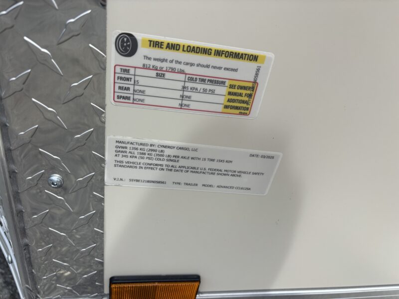 2025 Cynergy 6x12 Enclosed Trailer STD Ramp 3K GVWR - Image 12