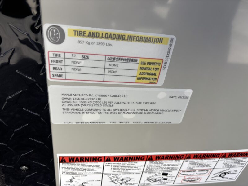 2025 Cynergy 6x10 Enclosed Trailer STD Ramp 3K GVWR - - Image 10