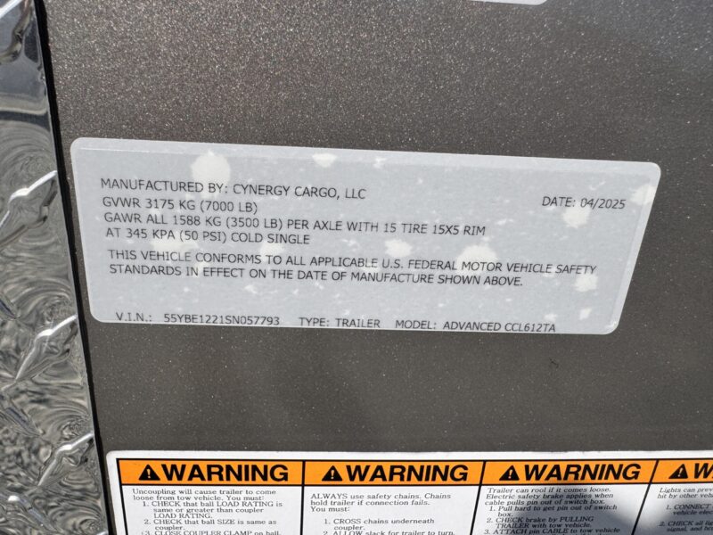 2025 Cynergy 6x12 Enclosed Trailer STD Ramp 7K GVWR - Image 9