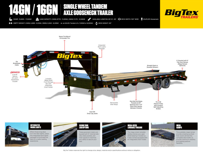 2025 Big Tex 14GN 8.5x25 Gooseneck Deckover Equipment Trailer Mega Ramps 16K GVWR - O - Image 8
