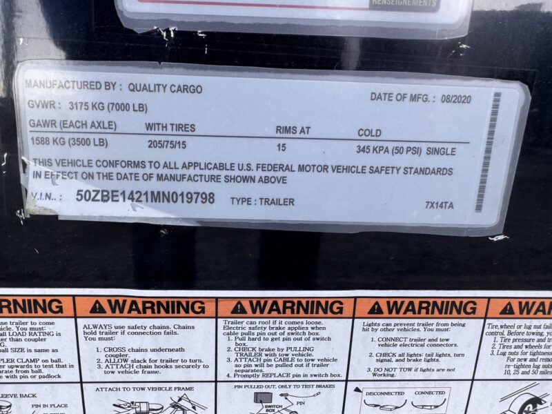 2021 Quality Cargo USED 7x14 Enclosed Trailer STD Ramp 7K GVWR - Image 6