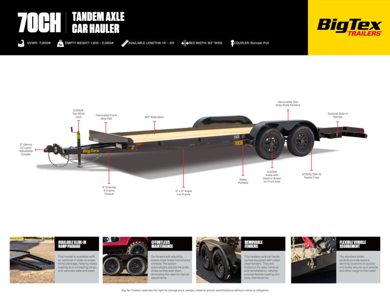 2025 Big Tex 70CH 7x20 Car Hauler Trailer Wood Deck 7K GVWR - O - Image 7