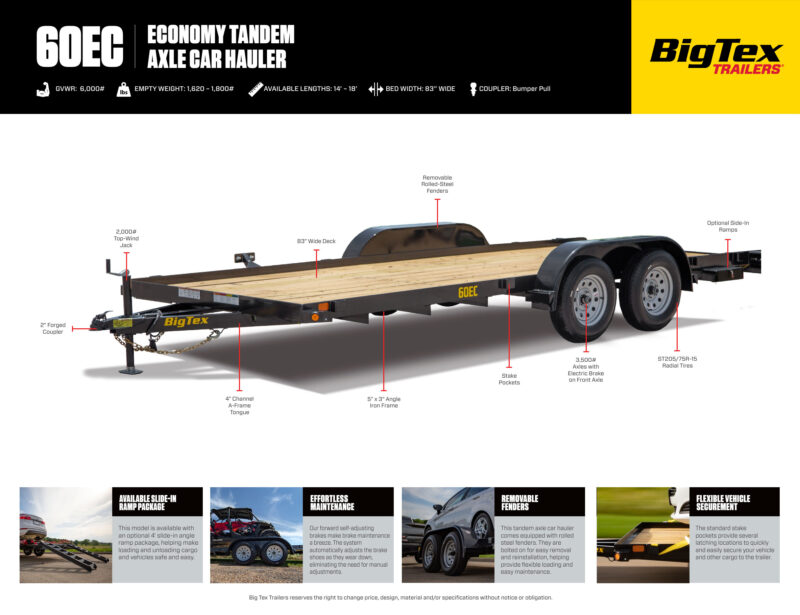 2025 Big Tex 60EC 7x16 Car Hauler Trailer Wood Deck 6K GVWR - On