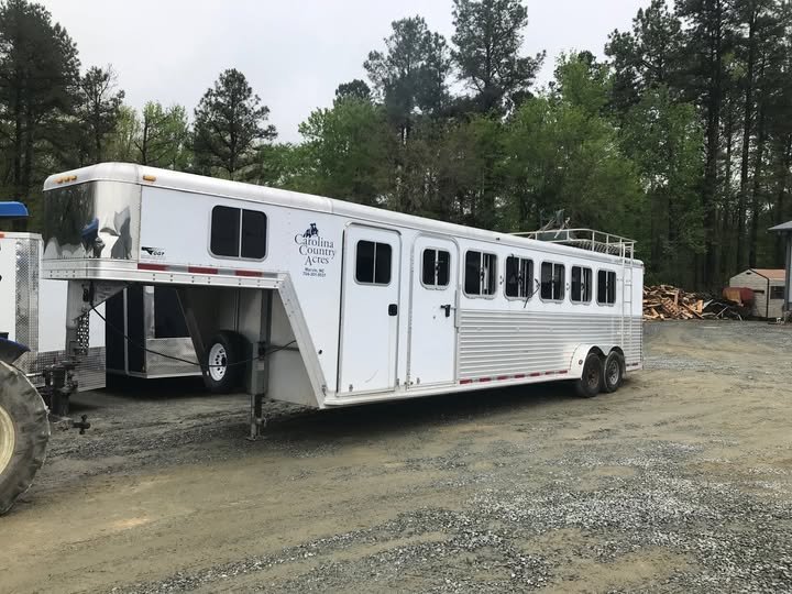 Gooseneck horse trailer in for service at NC Trailers
