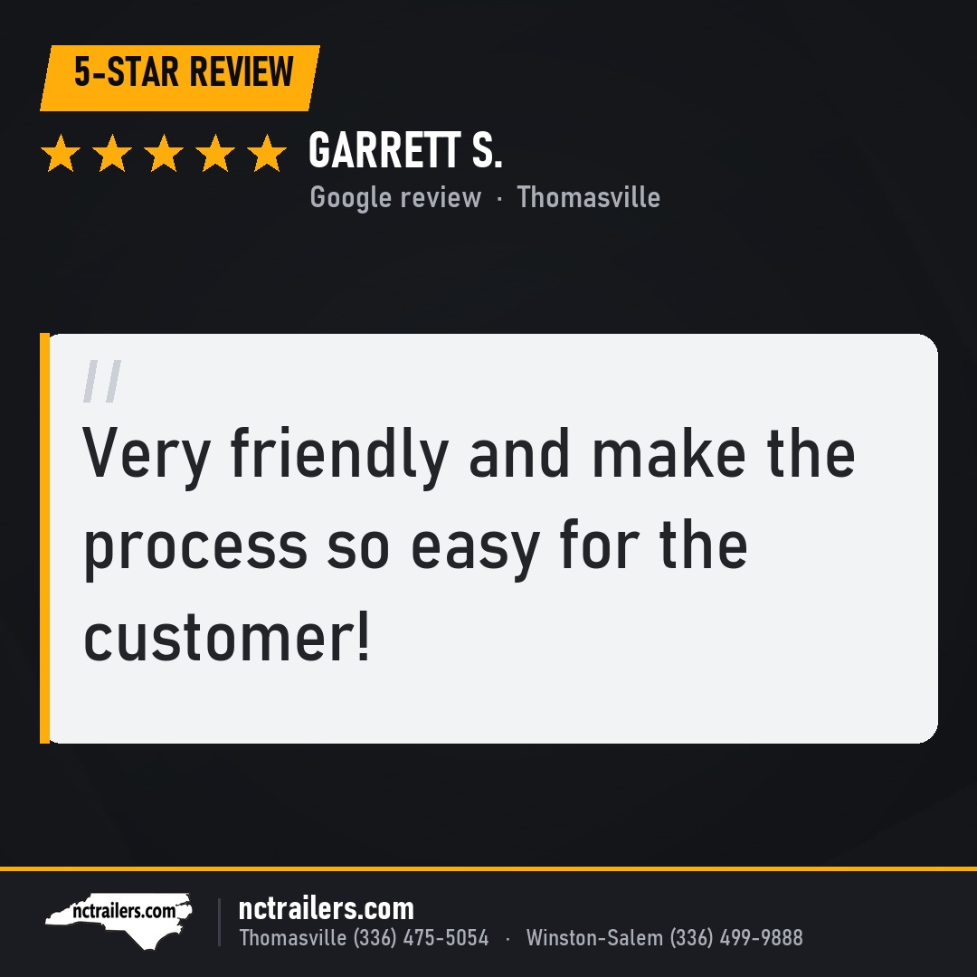5-star Google review of NC Trailers