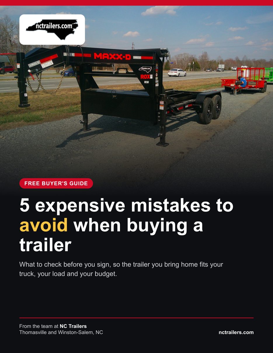 Cover of the NC Trailers guide, 5 expensive mistakes to avoid when buying a trailer